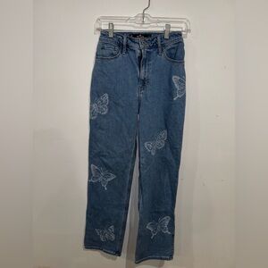 Hollister Blue Straight Leg Jeans with Butterfly Design